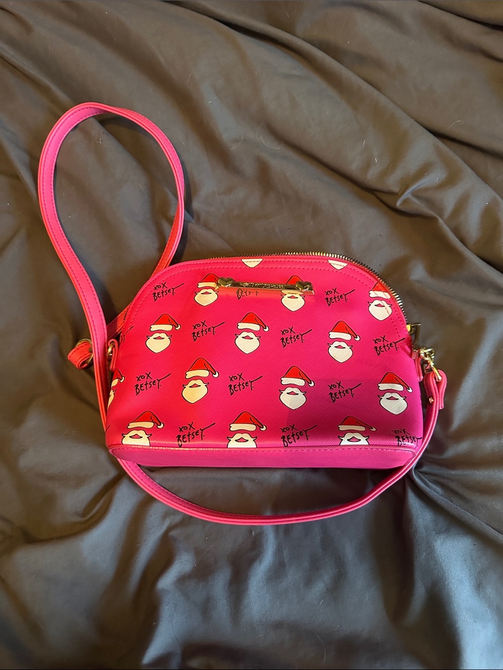 Betsey Johnson Pink Santa Pattern Crossbody Bag